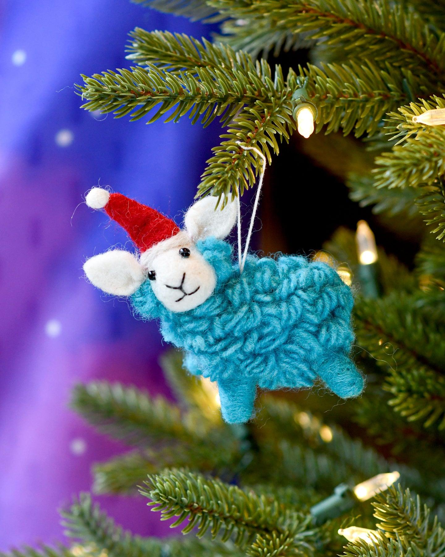 Felt Blue Sheep Christmas Ornament - Tara Treasures