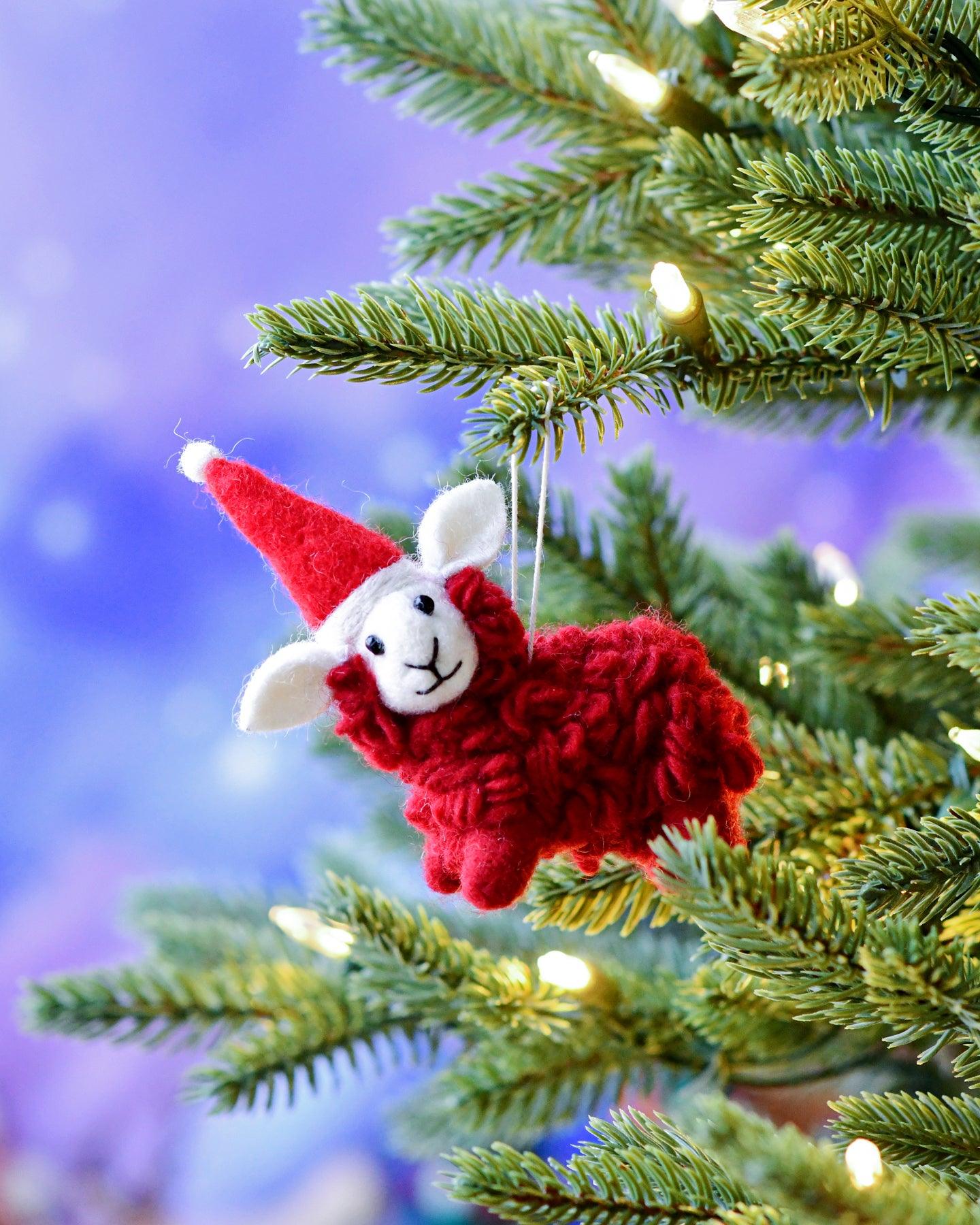 Felt Red Sheep Christmas Ornament - Tara Treasures