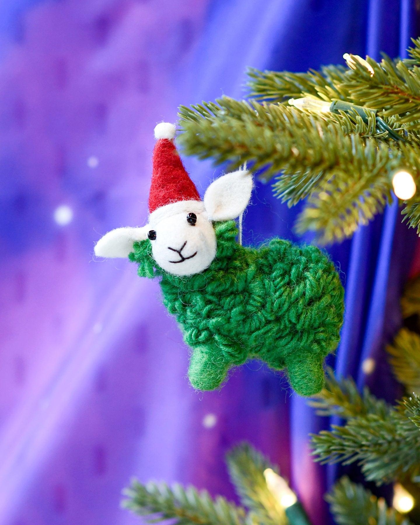 Felt Green Sheep Christmas Ornament - Tara Treasures