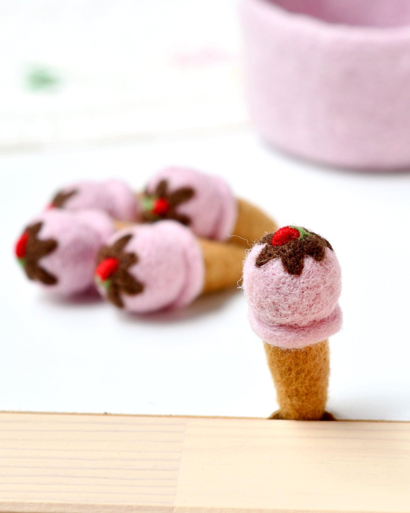 Felt Ice Creams - Strawberry with Chocolate Sauce - Tara Treasures