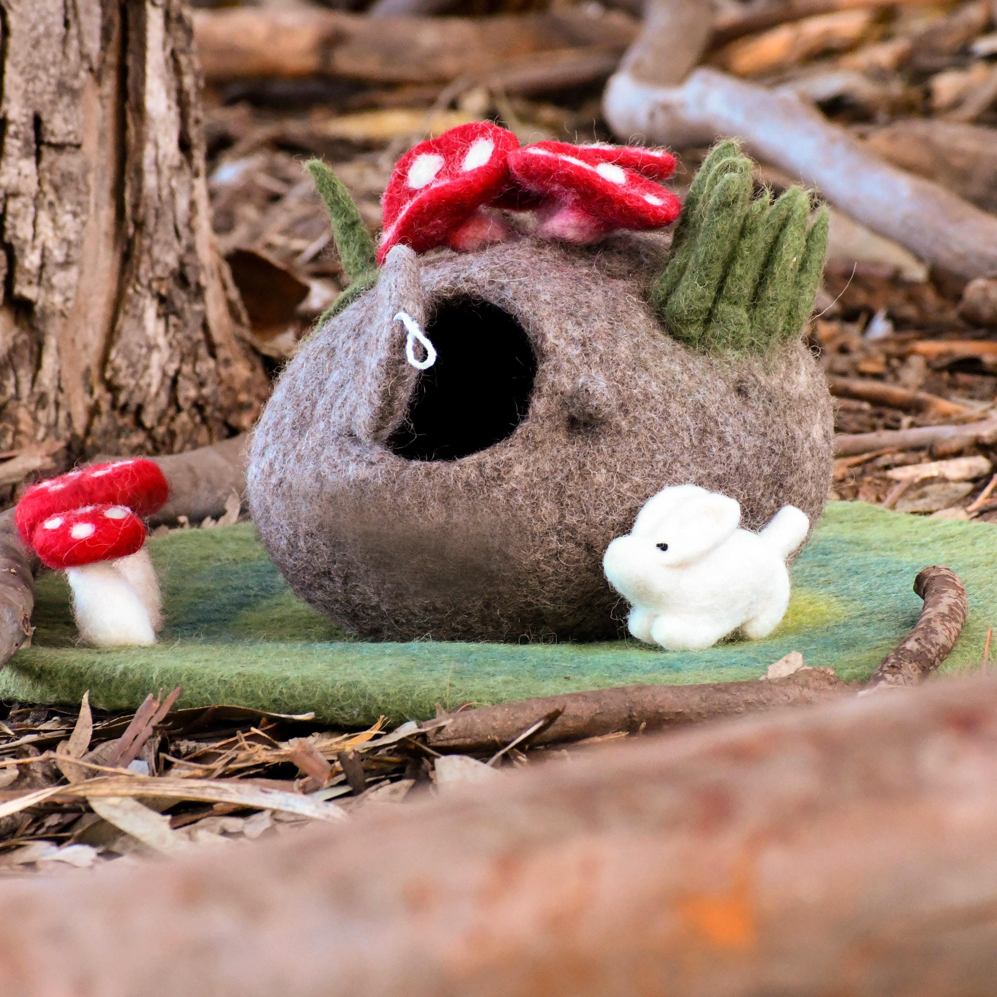 Felt Fairy Toadstool House with Rabbit Toy - Tara Treasures