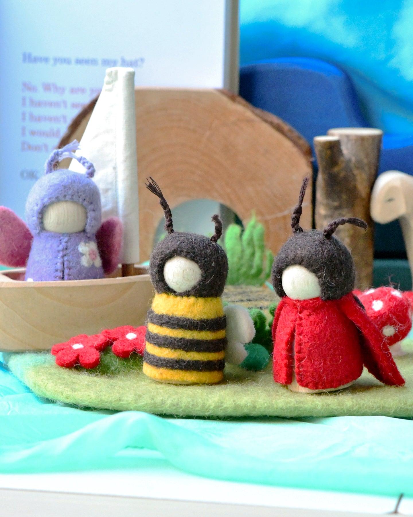 Bugs Peg Dolls Set - Bee, Ladybug and Butterfly - Tara Treasures