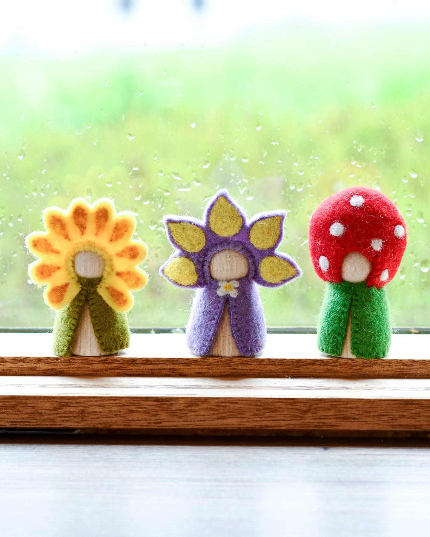 Floral Peg Dolls Set - Sunflower, Iris and Toadstool (Preorder) - Tara Treasures