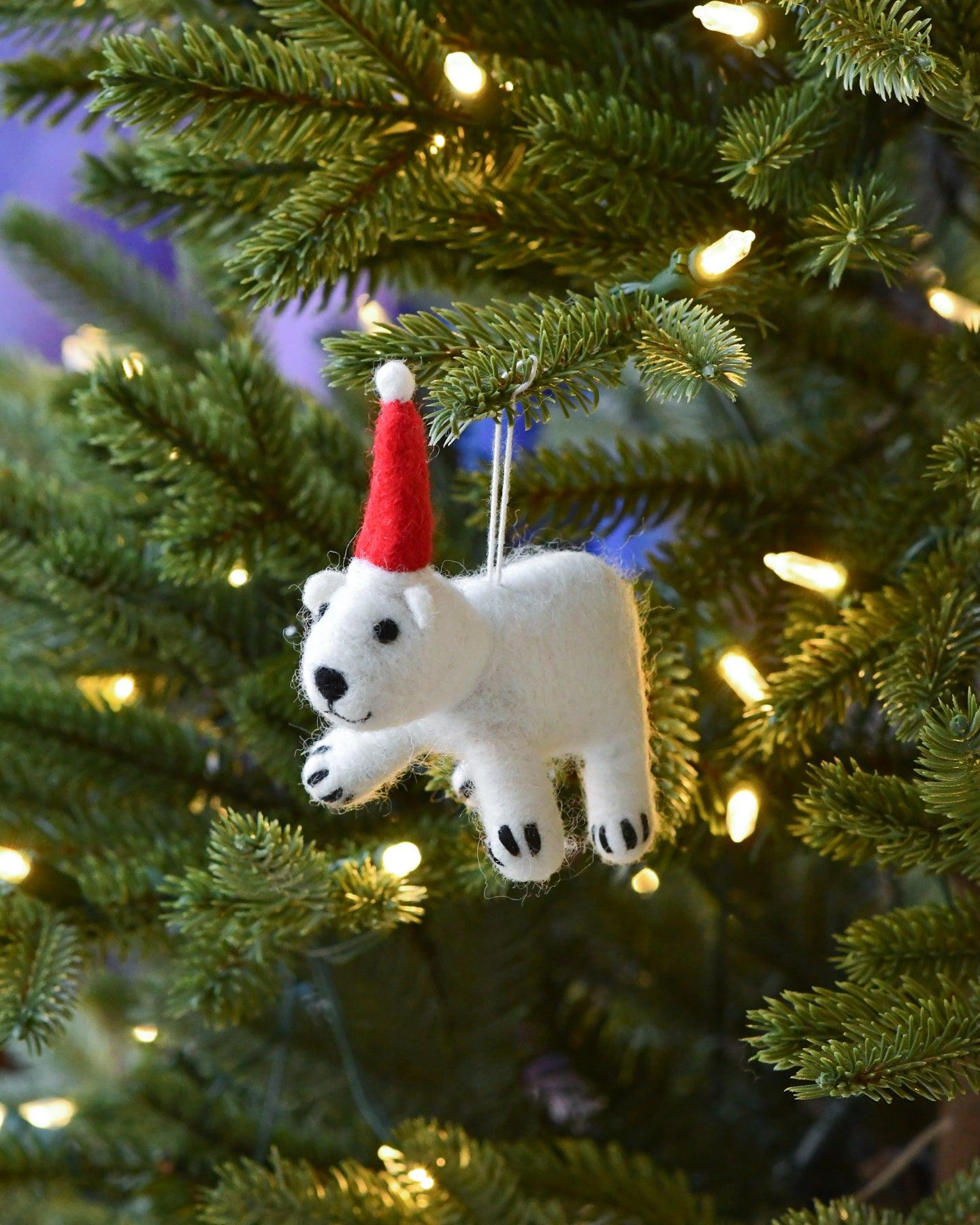 Felt Polar Bear Cub Christmas Ornament - Tara Treasures