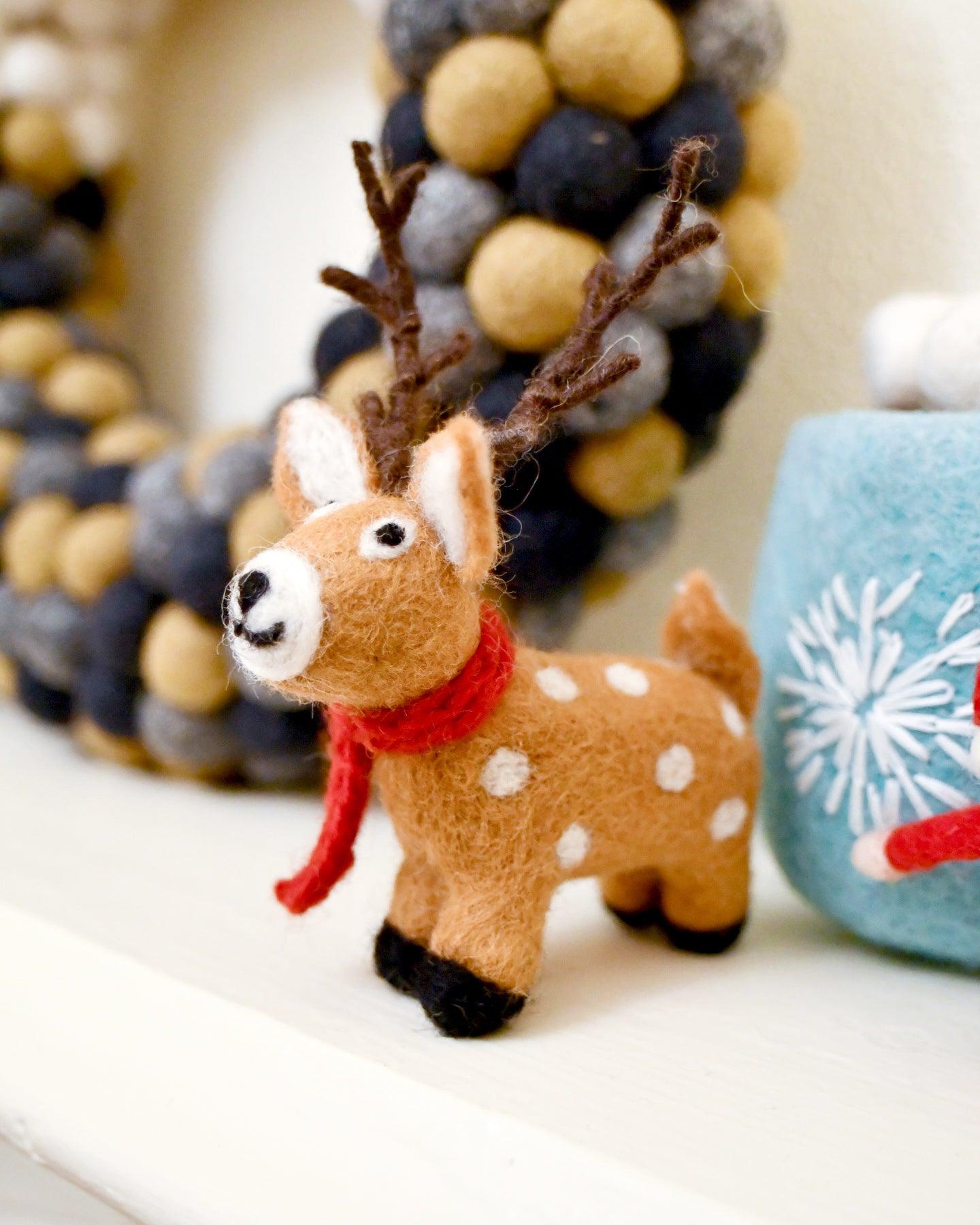 Felt Reindeer with Red Scarf Toy - Tara Treasures