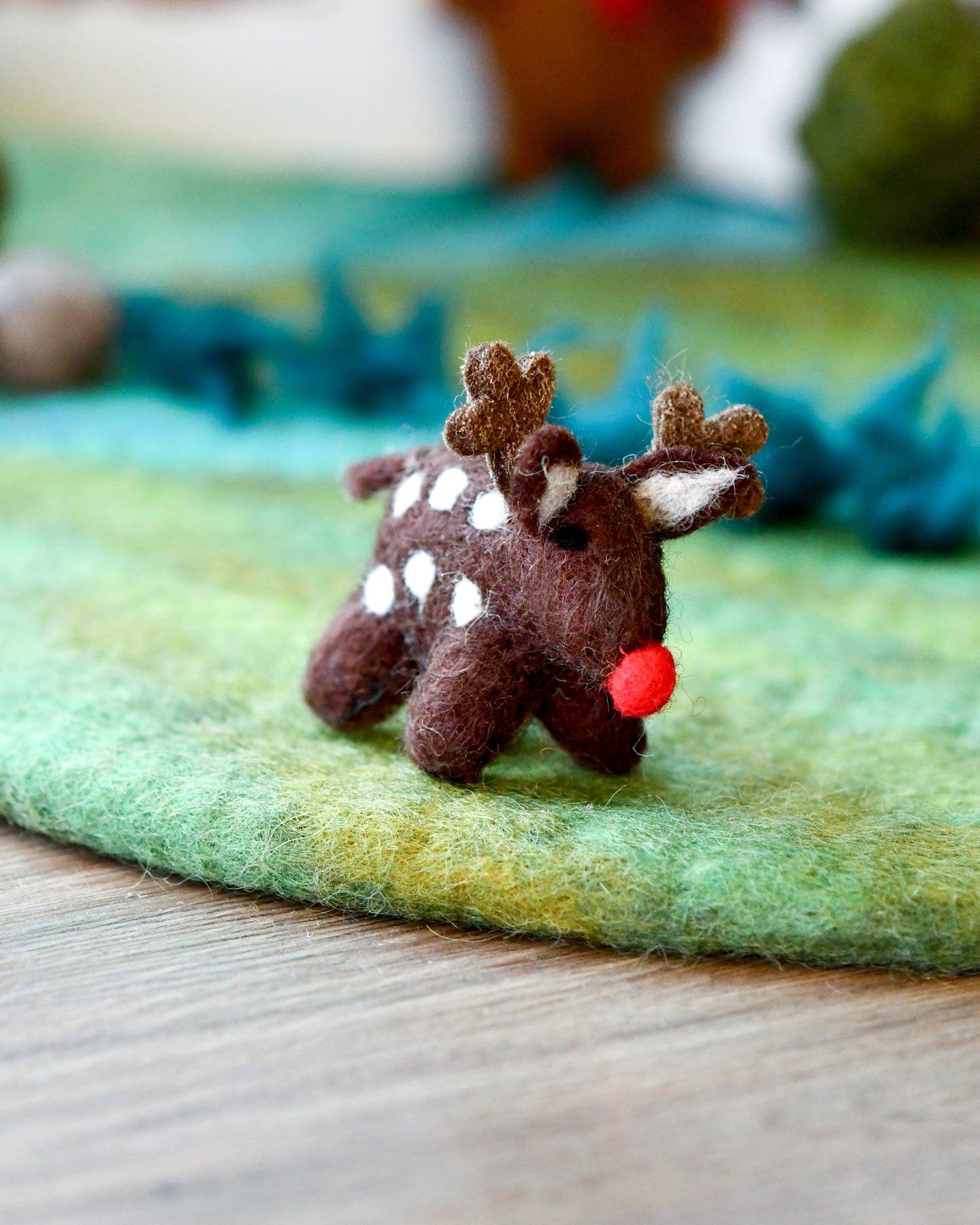 Felt Small Red-Nosed Reindeer Toy - Tara Treasures