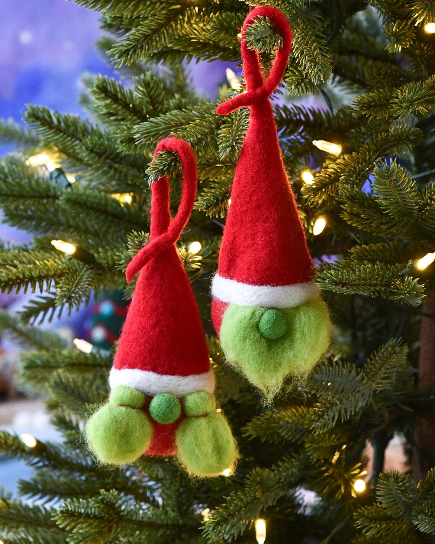 Felt Christmas Grinch Gnome Baubles (Pair) - Tara Treasures