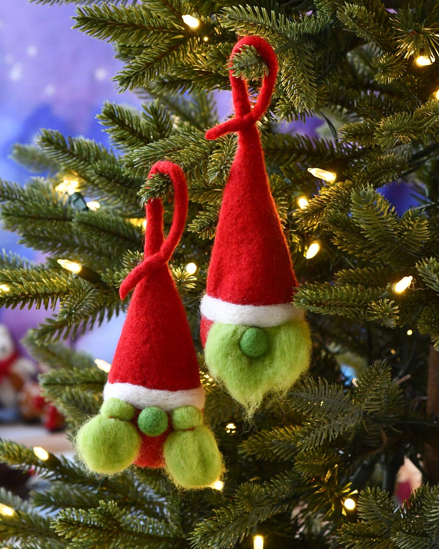 Felt Christmas Grinch Gnome Baubles (Pair) - Tara Treasures