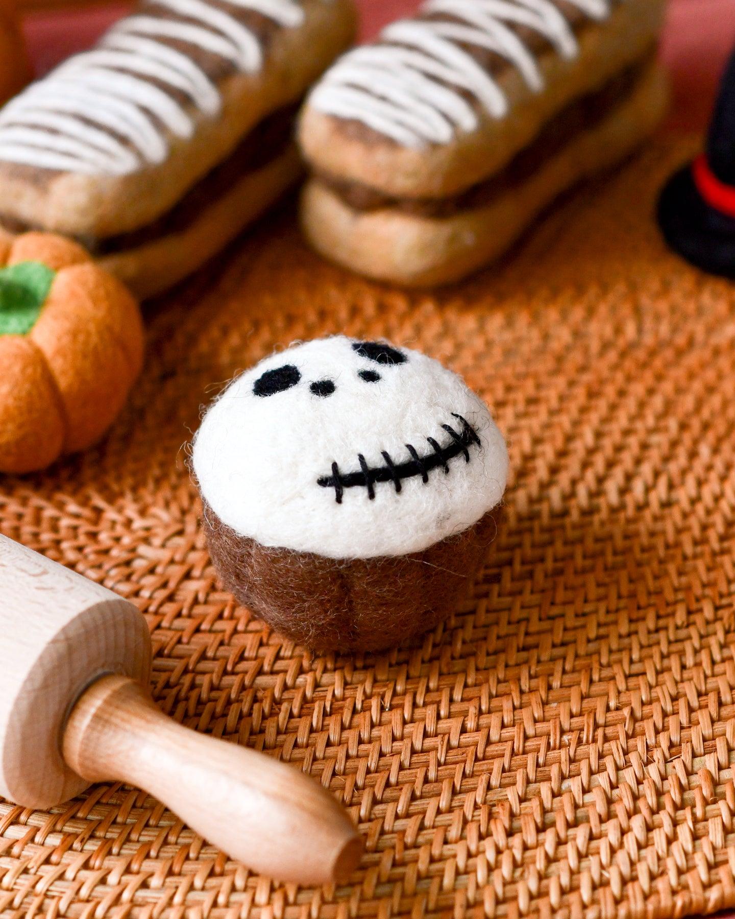 Felt Cupcake - White Spooky Skull - Tara Treasures