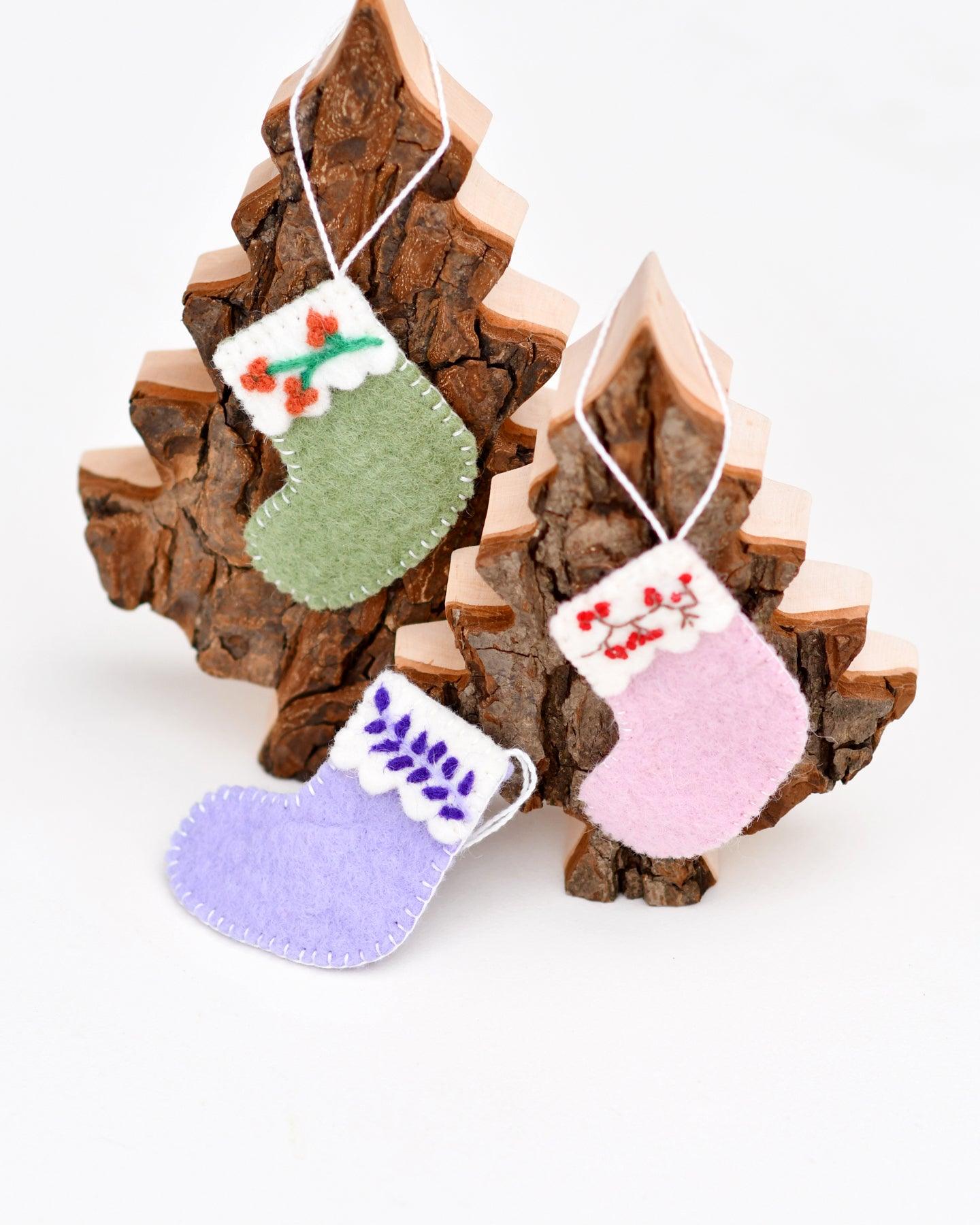 Felt Christmas Stocking Ornaments A (Set of 3) - Tara Treasures