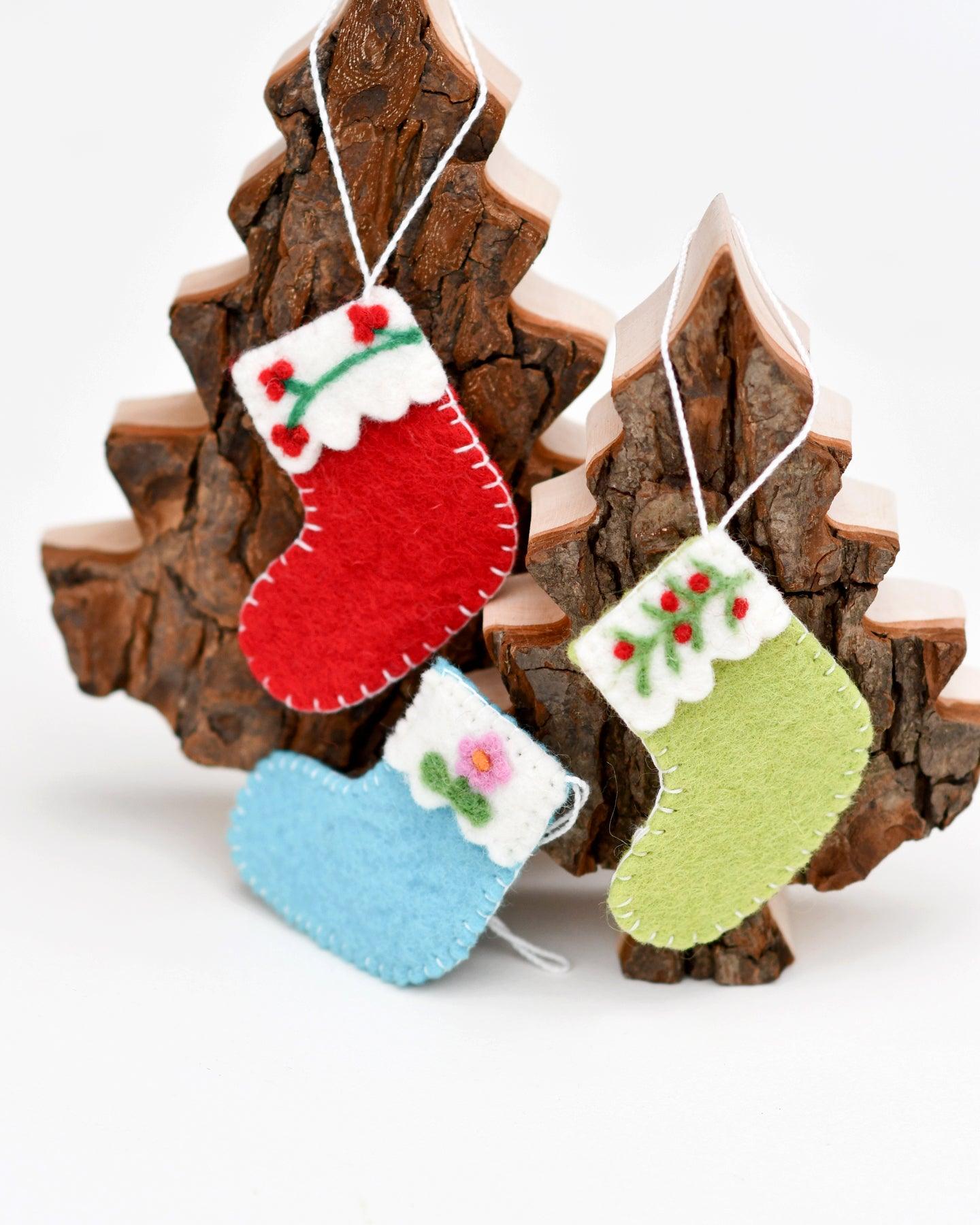 Felt Christmas Stocking Ornaments B (Set of 3) - Tara Treasures