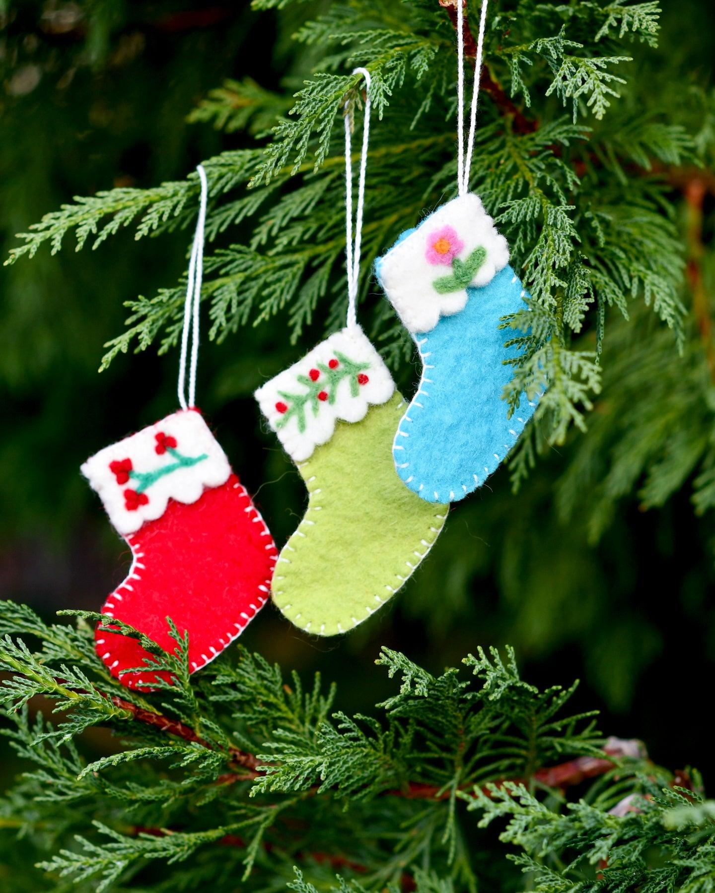 Felt Christmas Stocking Ornaments B (Set of 3) - Tara Treasures