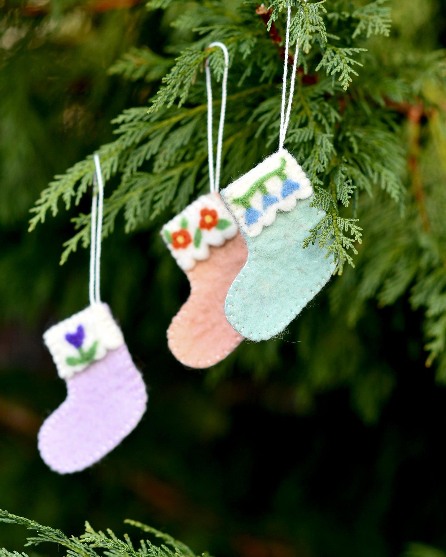 Felt Christmas Stocking Ornaments C (Set of 3) - Tara Treasures