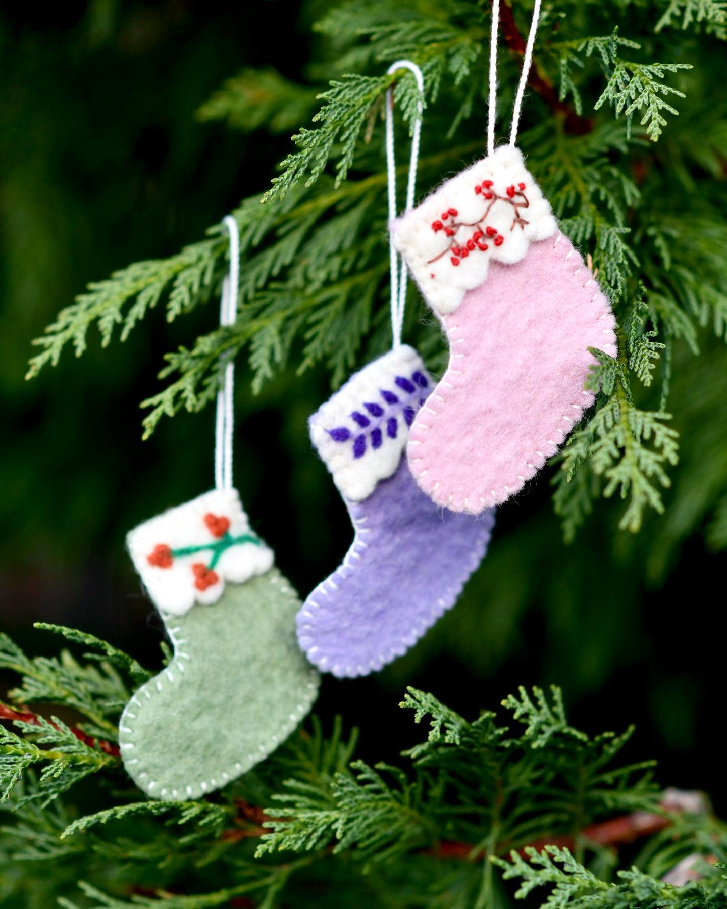 Felt Christmas Stocking Ornaments A (Set of 3) - Tara Treasures