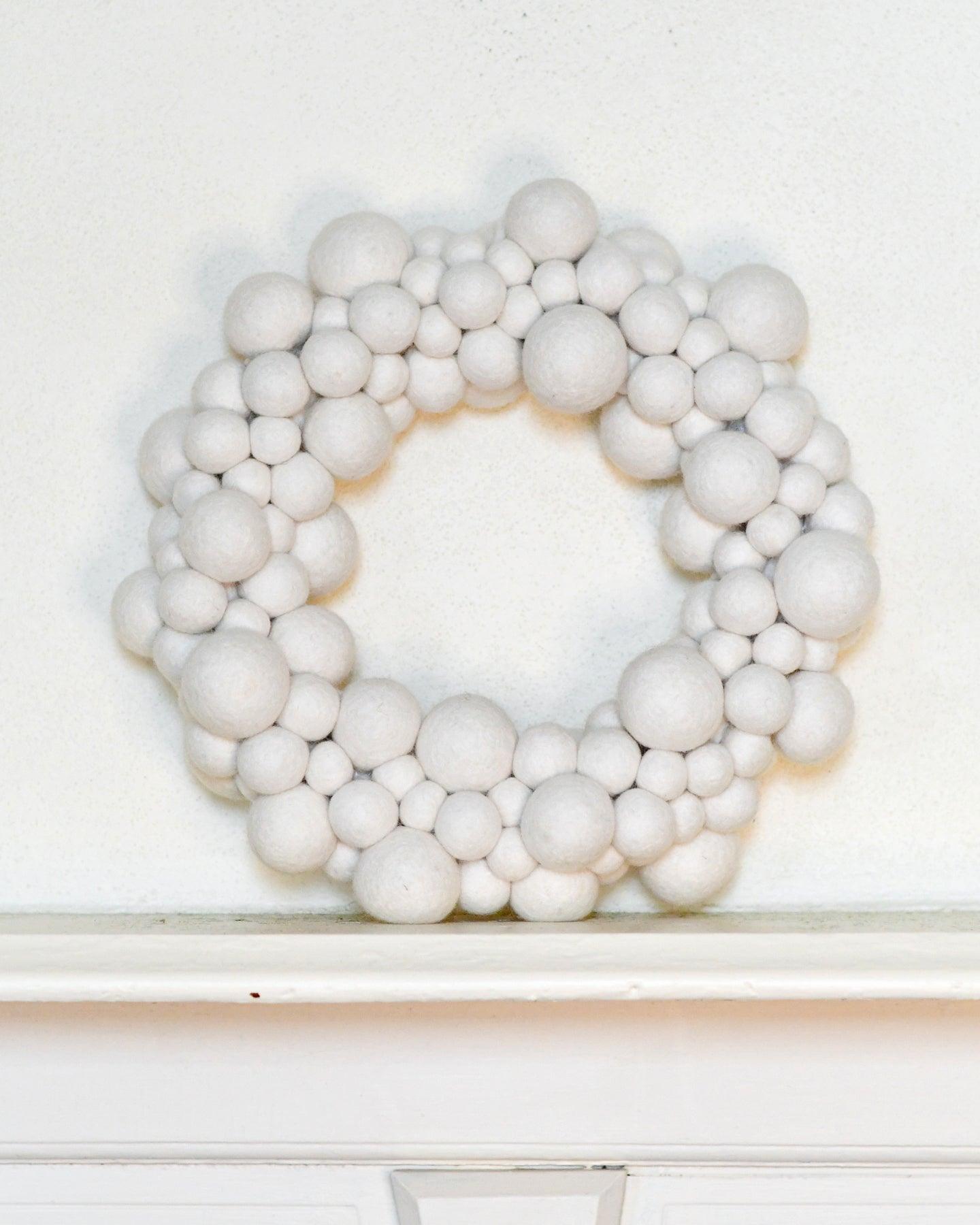 Felt Ball Wreath - White - Tara Treasures
