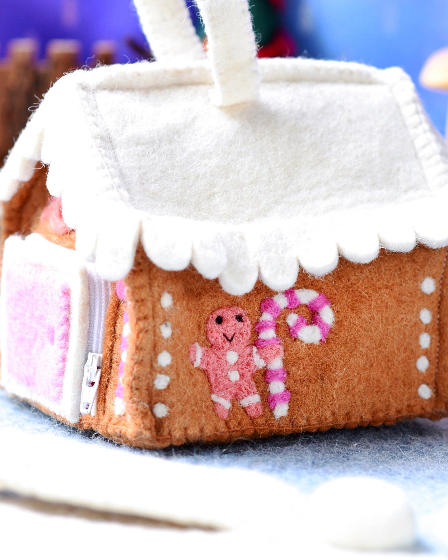 Felt Pink Gingerbread House Bag - Tara Treasures