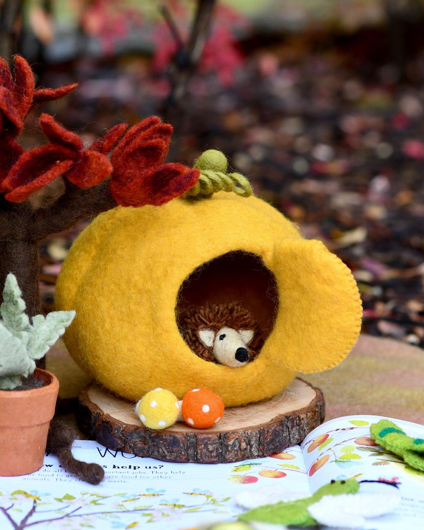 Felt Pumpkin House with Hedgehog Toy - Tara Treasures