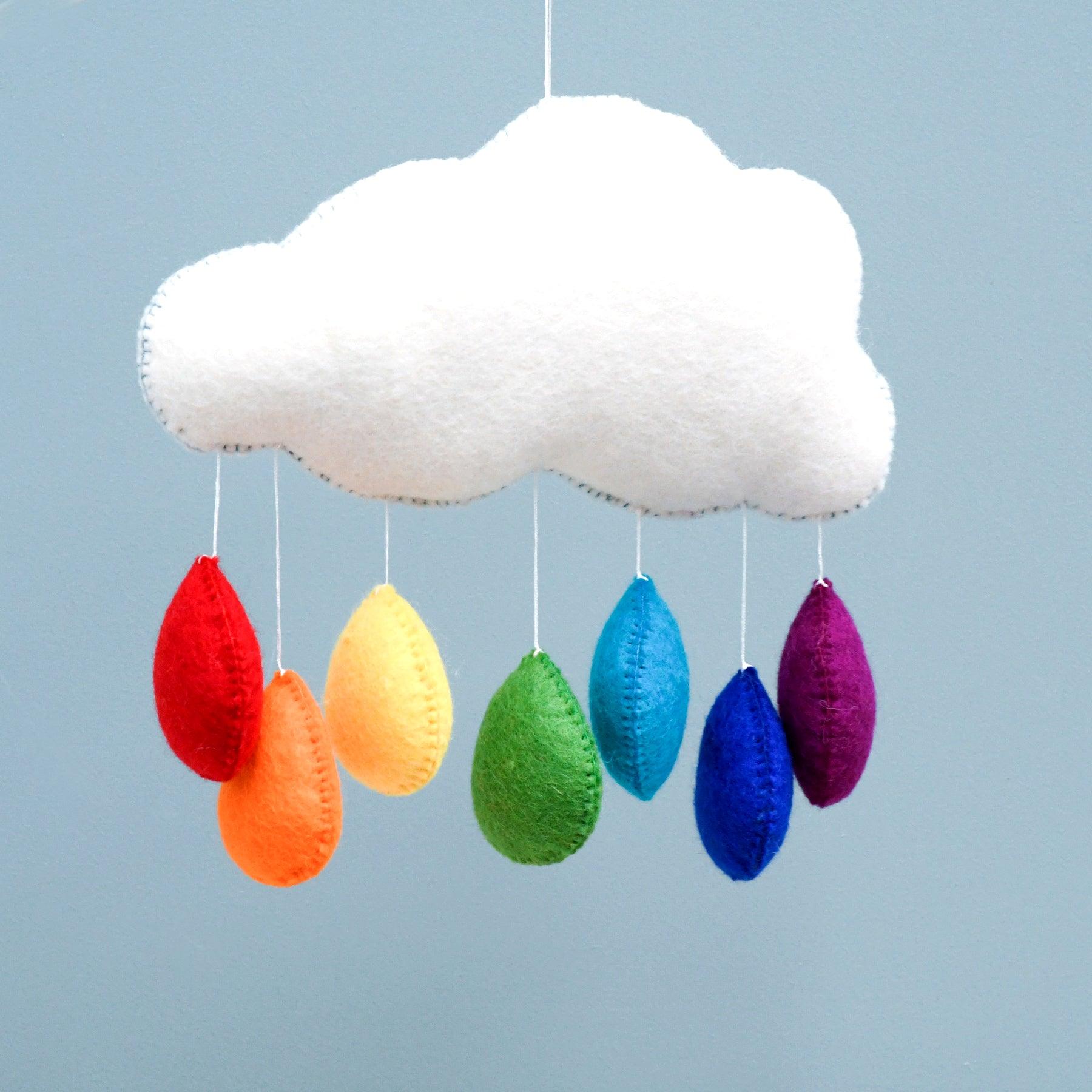 Cloud Nursery Mobile - Bright Rainbow Raindrops - Tara Treasures