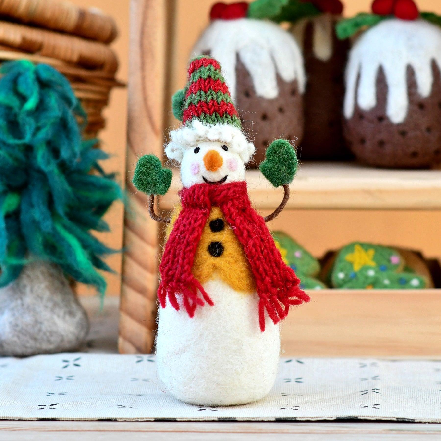 Felt Snowman with Knitted Cap - Tara Treasures