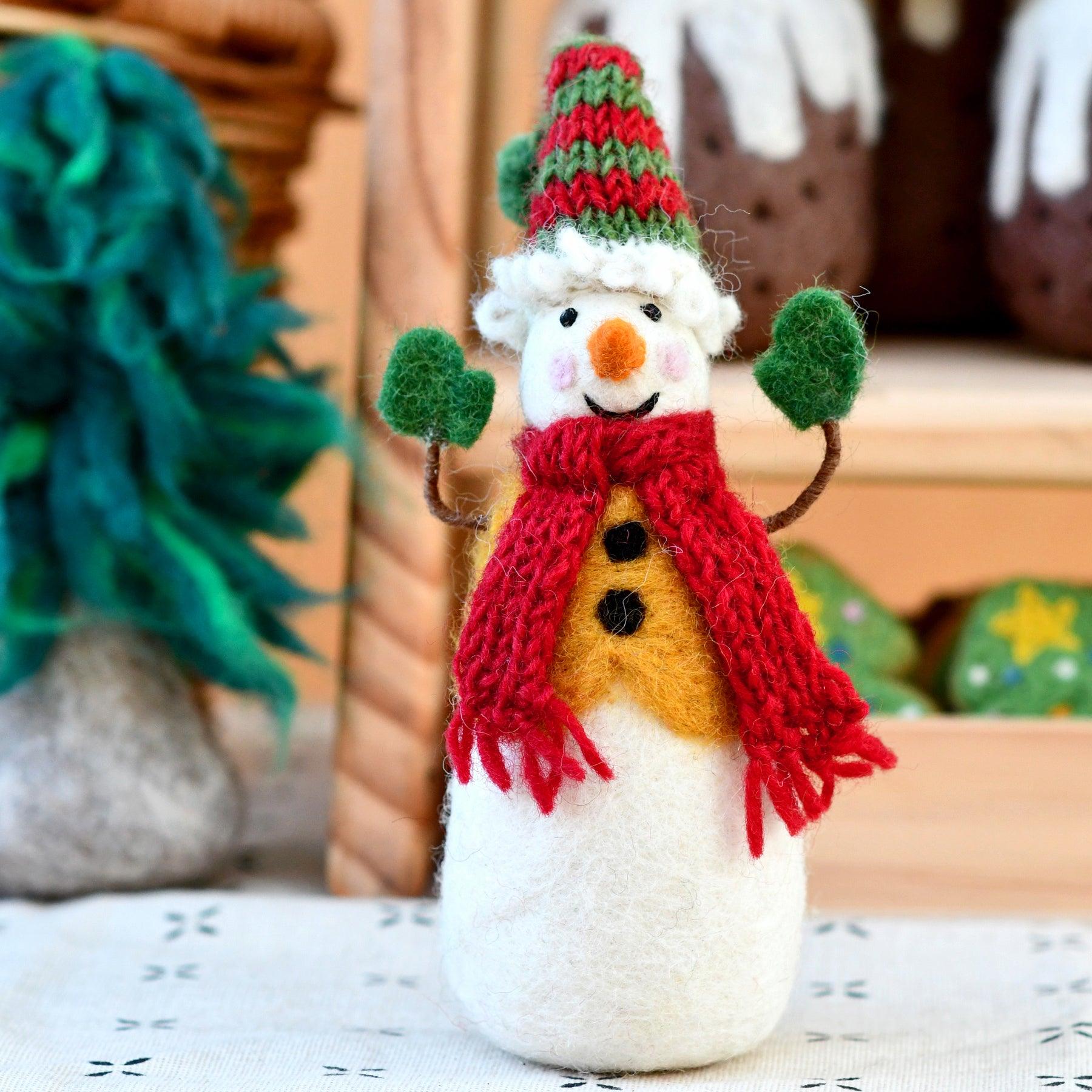 Felt Snowman with Knitted Cap - Tara Treasures
