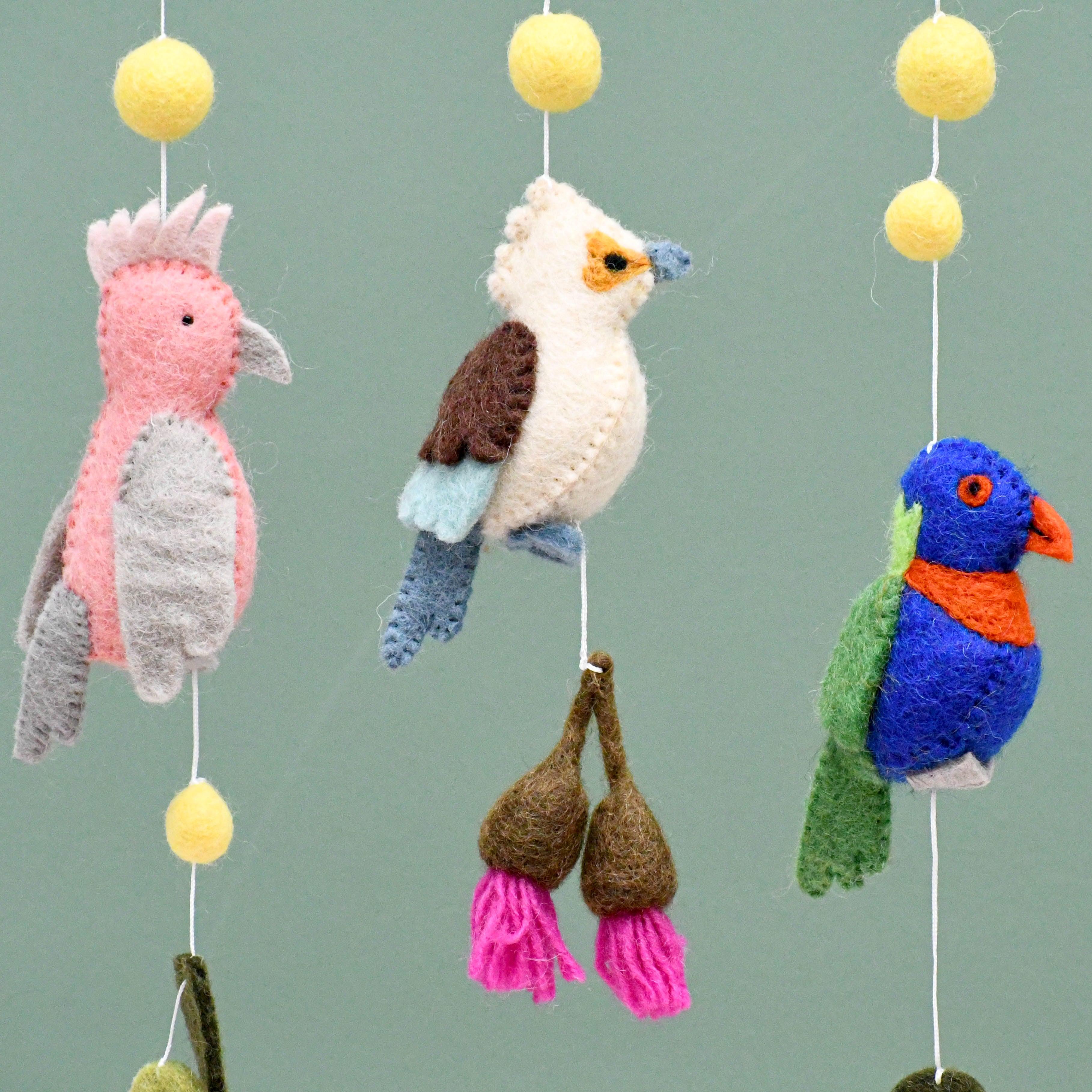 Baby Nursery Hanging - Australian Birds - Cockatoo, Lorikeet, Galah and Kookaburra - Tara Treasures