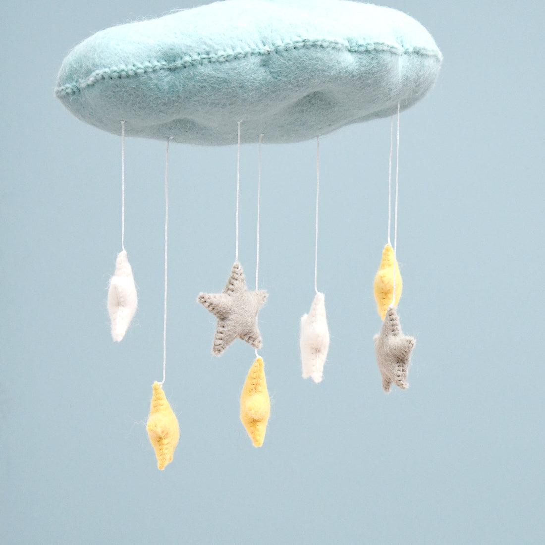 Cloud Nursery Mobile with Stars - 3D Blue - Tara Treasures