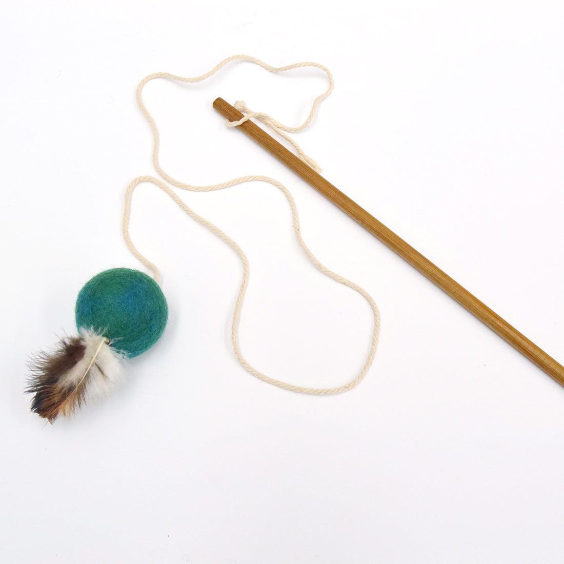 Feather Teaser Ball Cat Wand - Teal - Tara Treasures