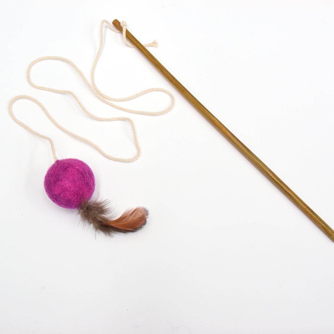 Feather Teaser Ball Cat Wand - Magenta - Tara Treasures