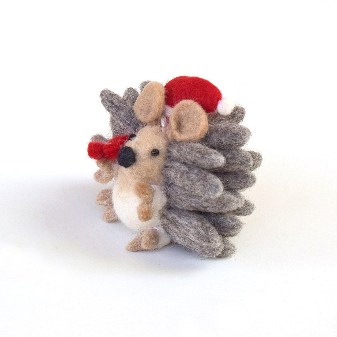 Felt Christmas Hedgehog with Flower - Tara Treasures