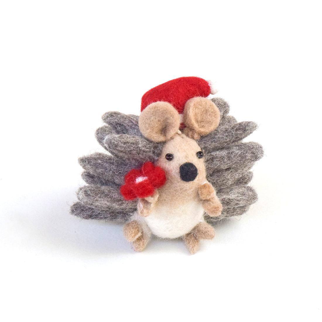 Felt Christmas Hedgehog with Flower - Tara Treasures