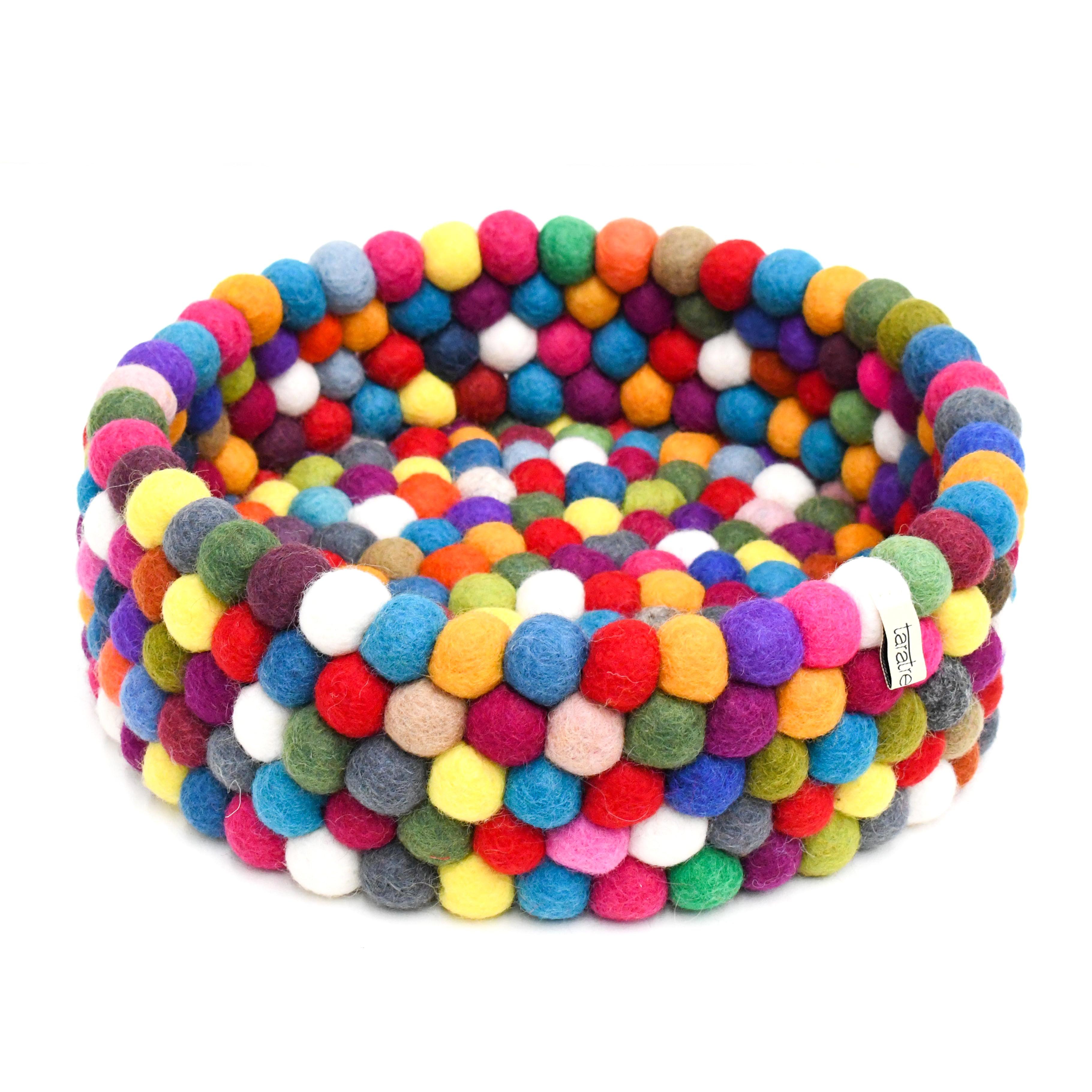 Felt Ball Basket - Colourful 30cm - Tara Treasures