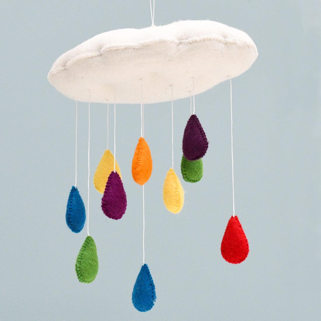 Cloud Nursery Mobile with Raindrops - 3D Colourful - Tara Treasures