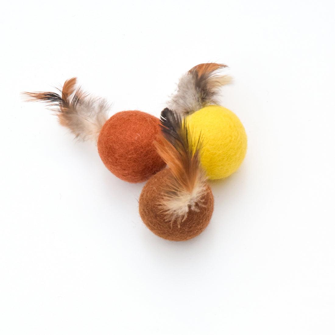 Feather Cat Balls in Earthy Colours - Set of 3 - Tara Treasures