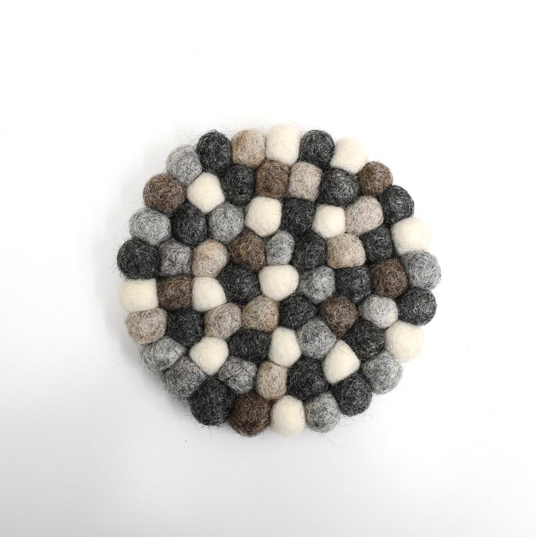 Felt Ball Cup Coasters - Grey Stones Bundle of 6 - Tara Treasures