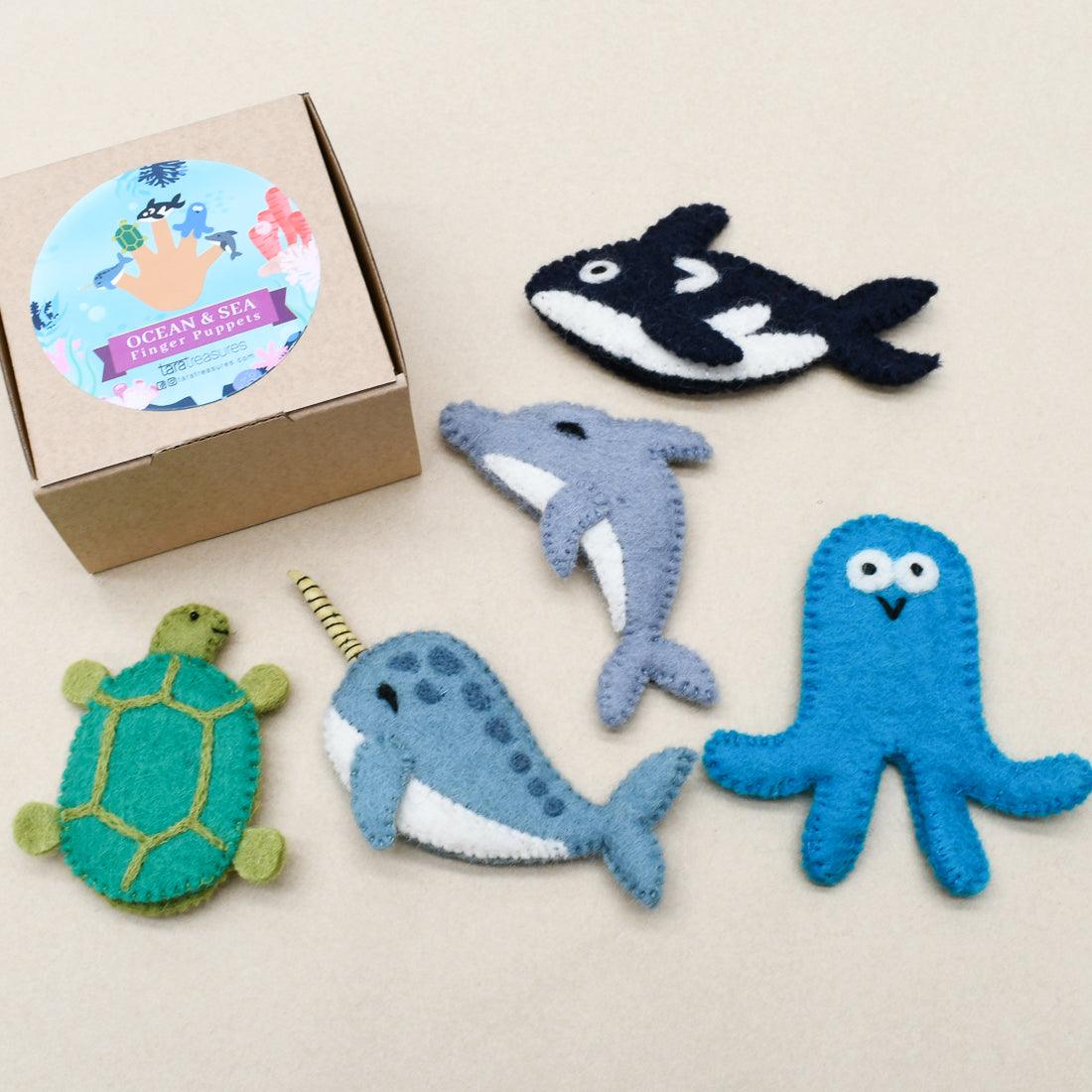 Ocean and Sea Creatures B, Finger Puppet Set - Tara Treasures