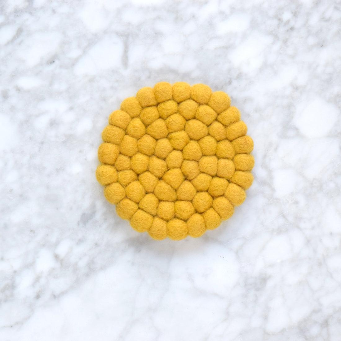 Felt Ball Cup Coasters - Mustard Yellow Bundle of 4 - Tara Treasures