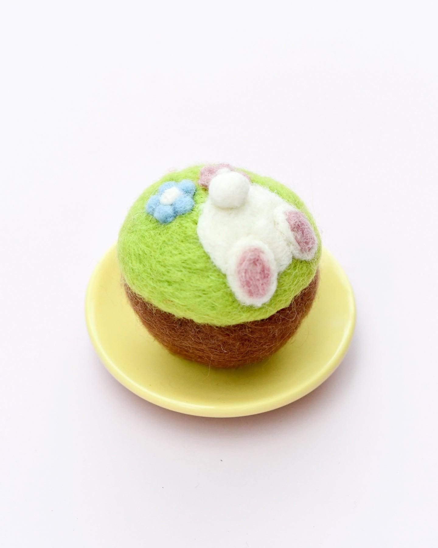 Felt Cupcake - Easter Burrowing Bunny with Flowers - Tara Treasures