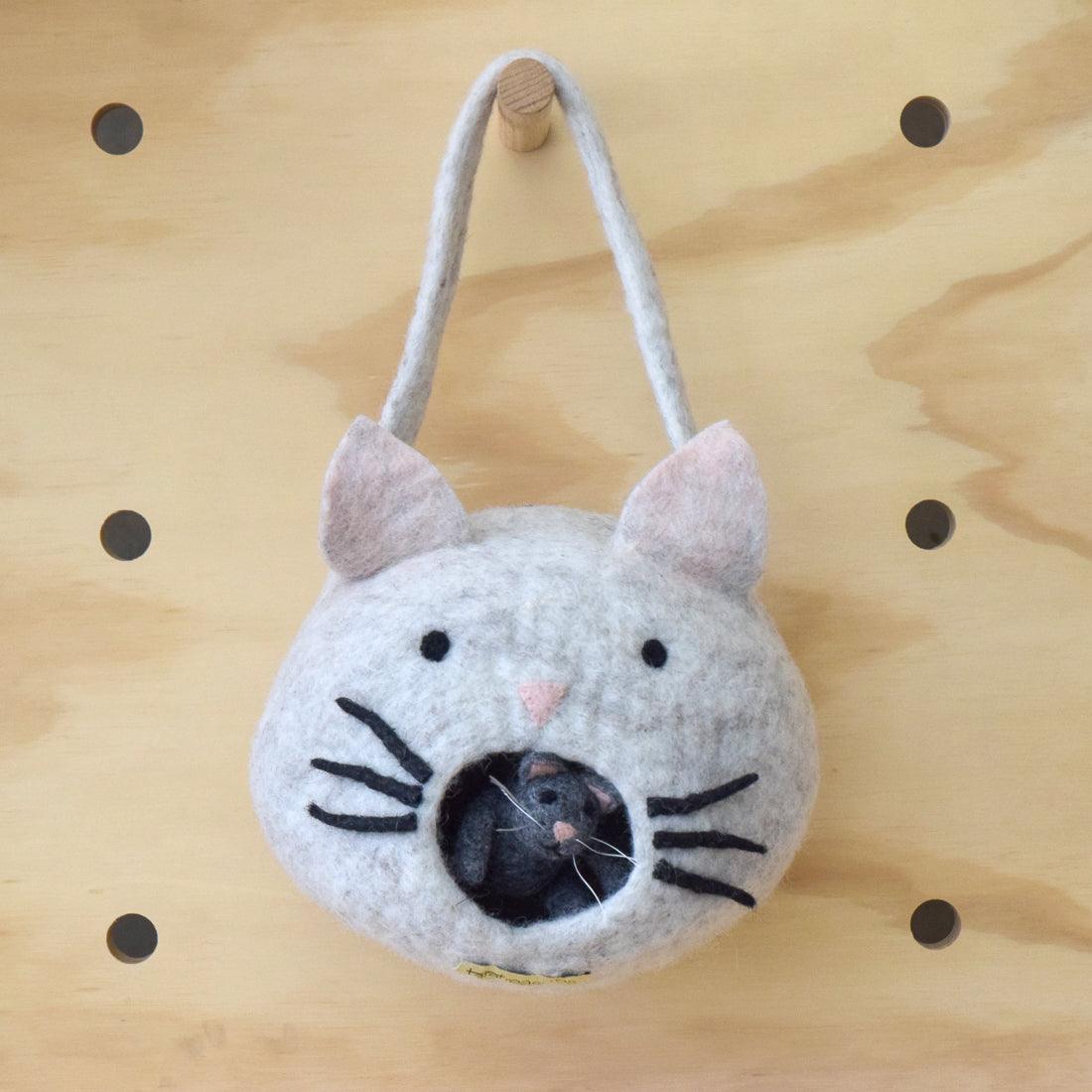 Felt Cat House Bag with Cat Toy - Tara Treasures