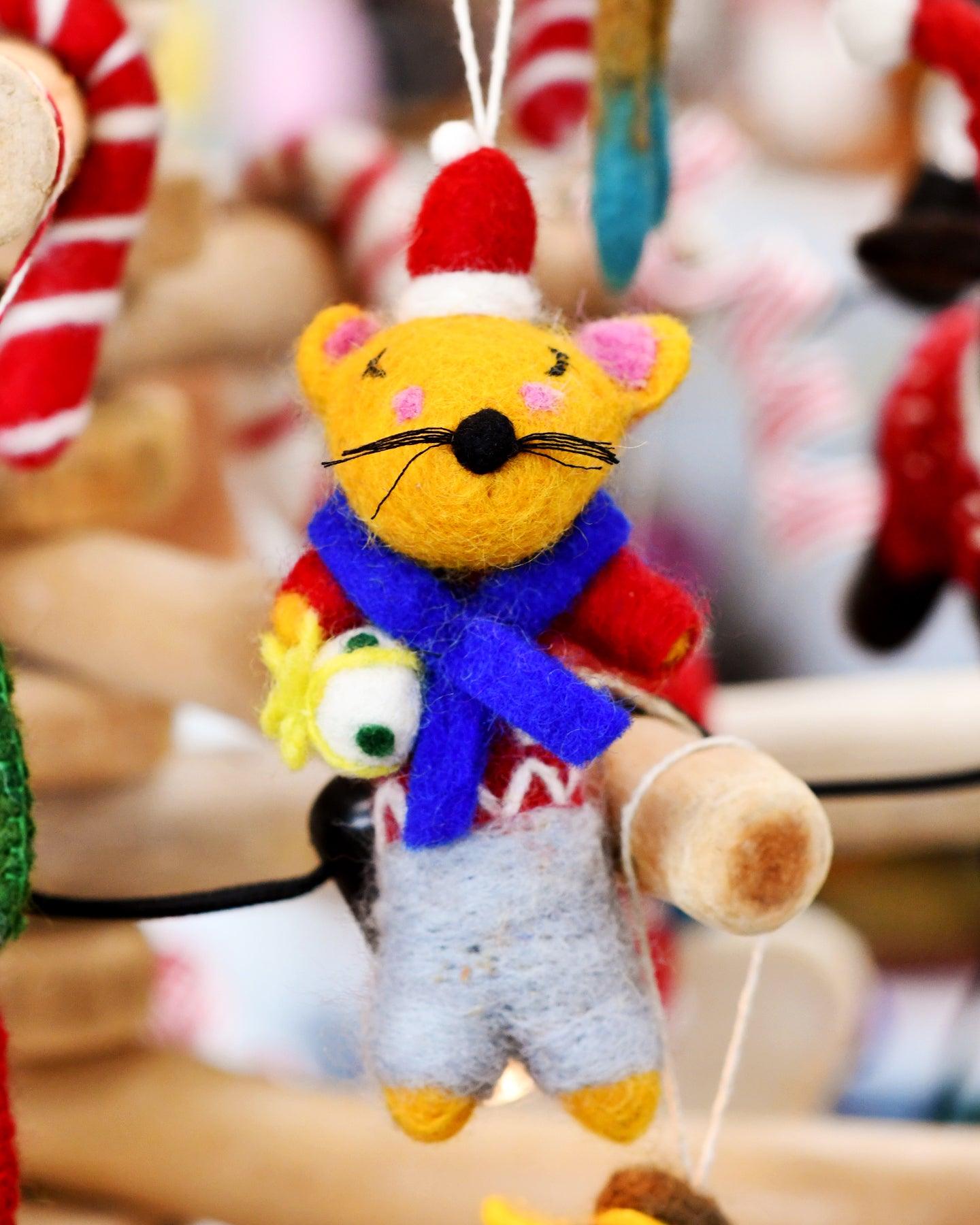 Felt Boy Christmas Mouse Ornament - Tara Treasures