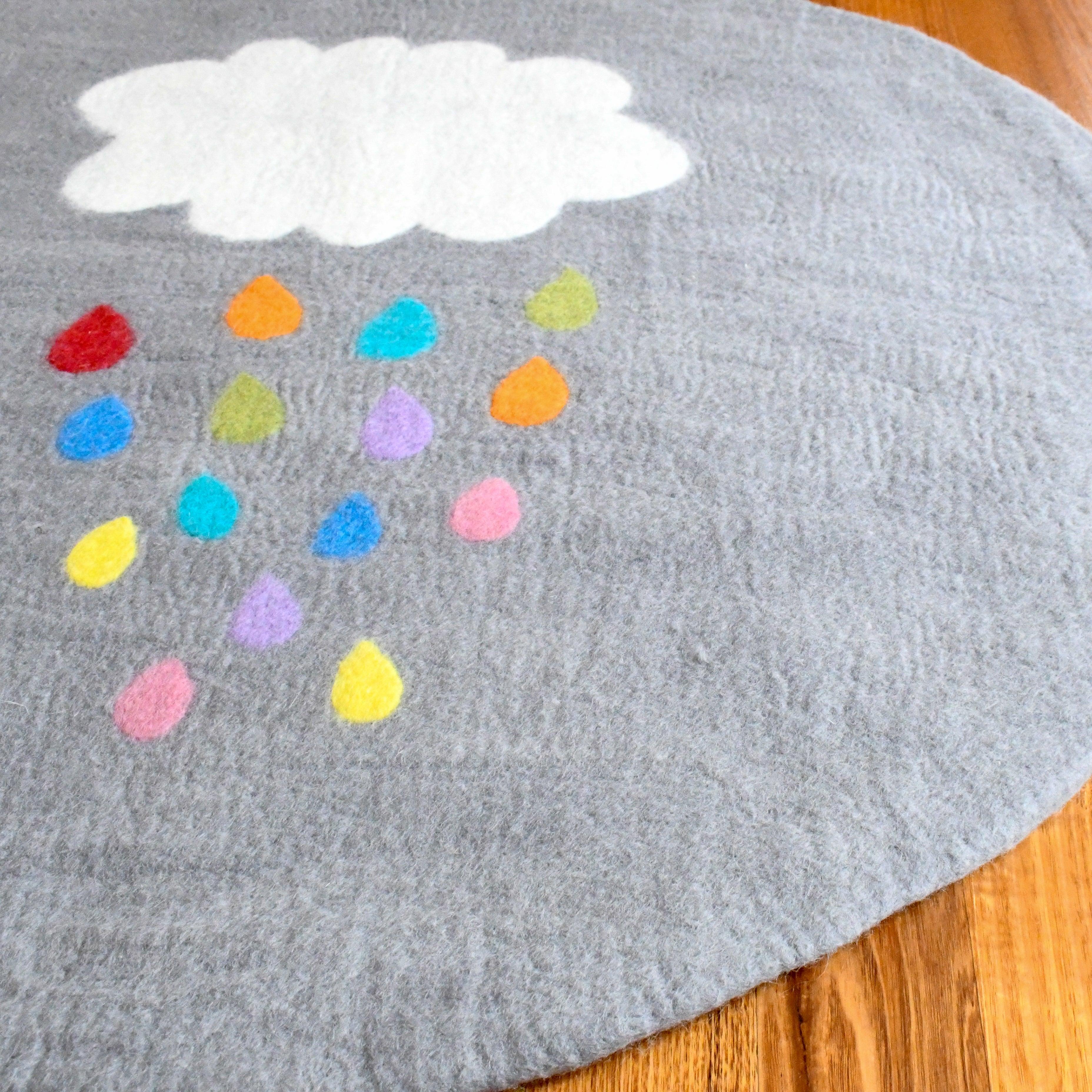 Felt Nursery Rug - Cloud with Raindrops - Tara Treasures