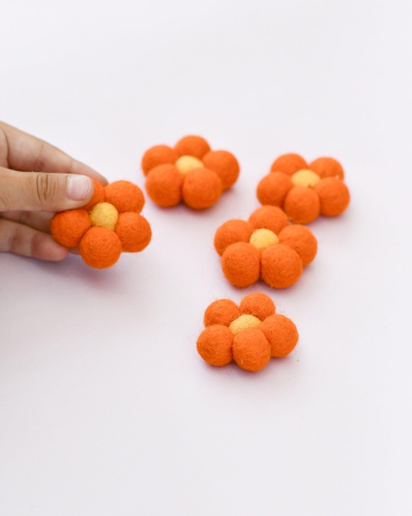 Felt Daisy Flowers (Orange Coloured) - 5 Flowers - Tara Treasures