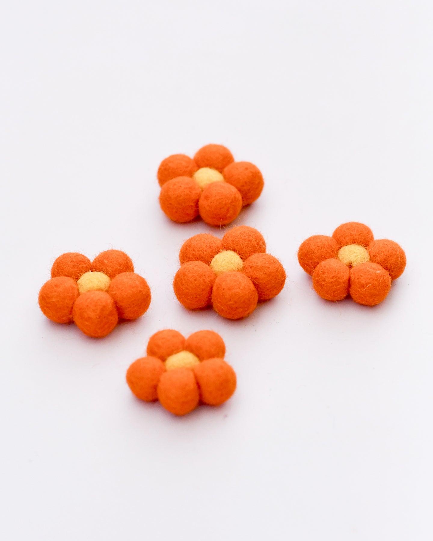 Felt Daisy Flowers (Orange Coloured) - 5 Flowers - Tara Treasures