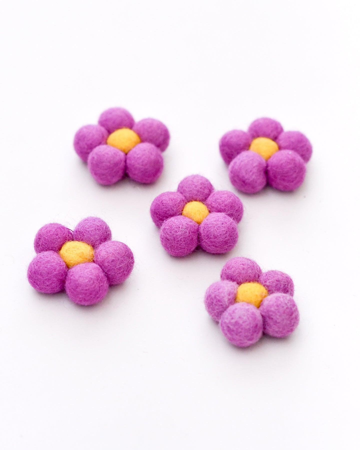 Felt Daisy Flowers (Violet Coloured) - 5 Flowers - Tara Treasures