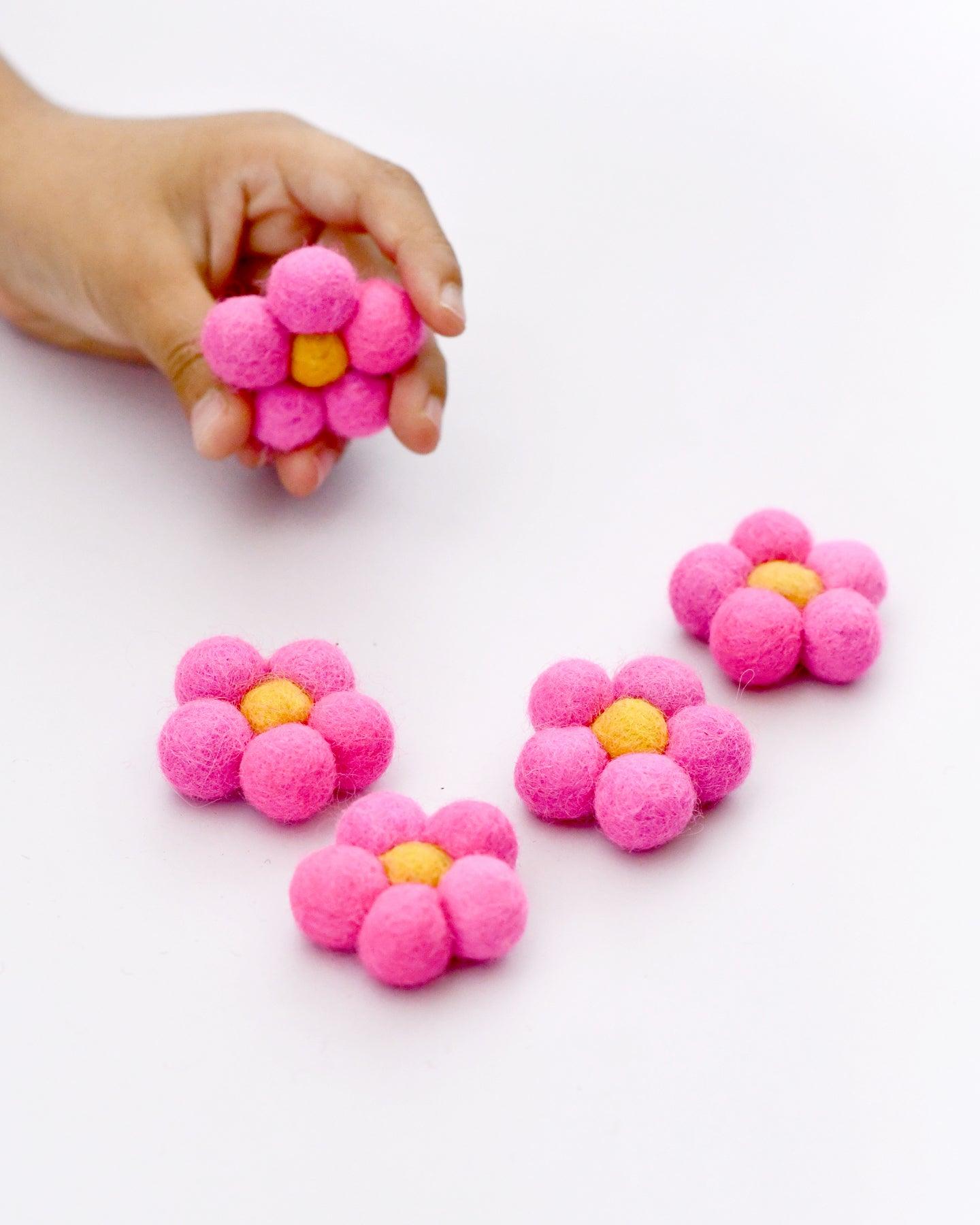 Felt Daisy Flowers (Bright Pink Coloured) - 5 Flowers - Tara Treasures