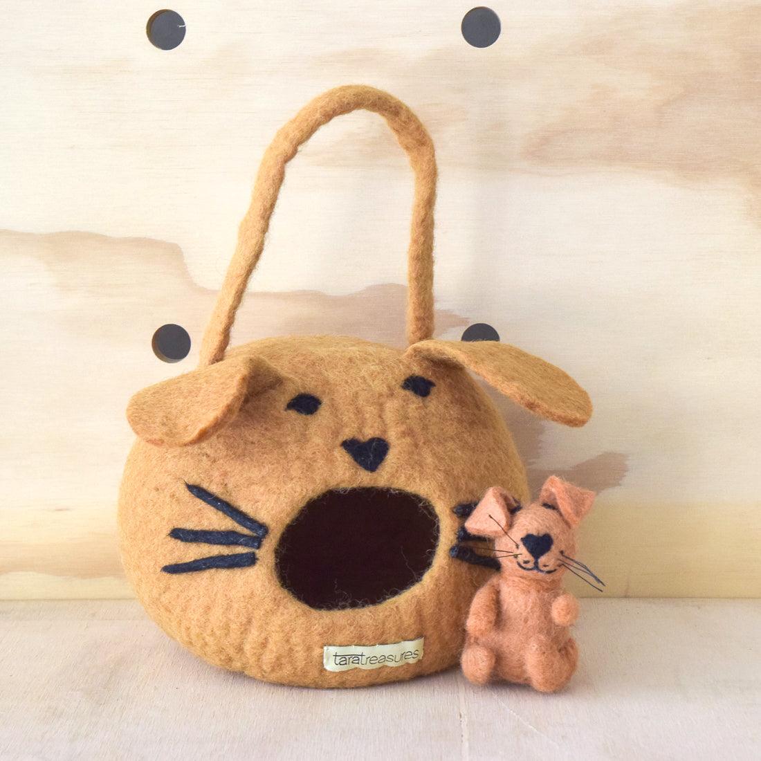 Felt Dog House Bag with Puppy Toy - Tara Treasures