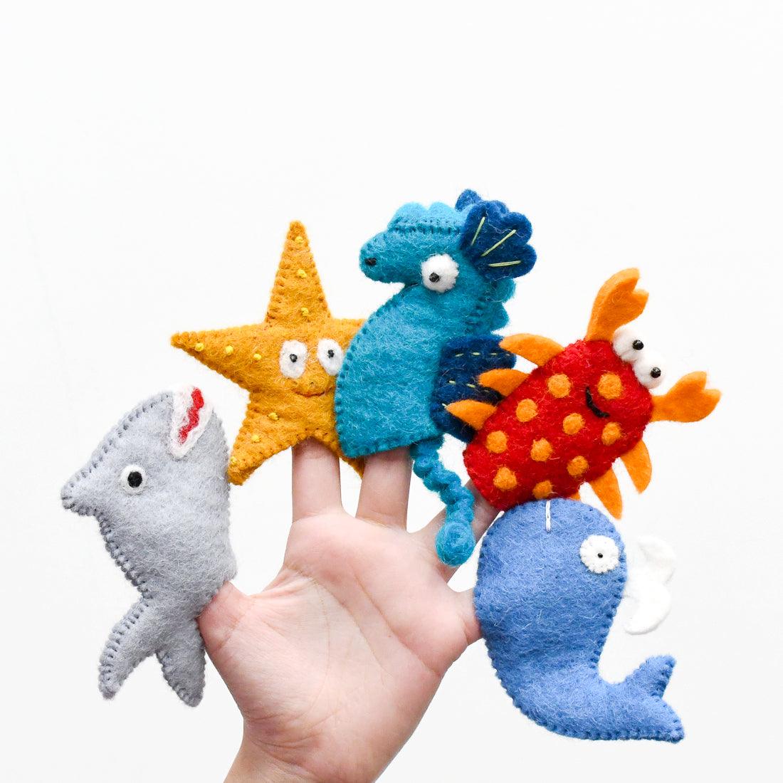 Ocean and Sea Creatures A, Finger Puppet Set - Tara Treasures