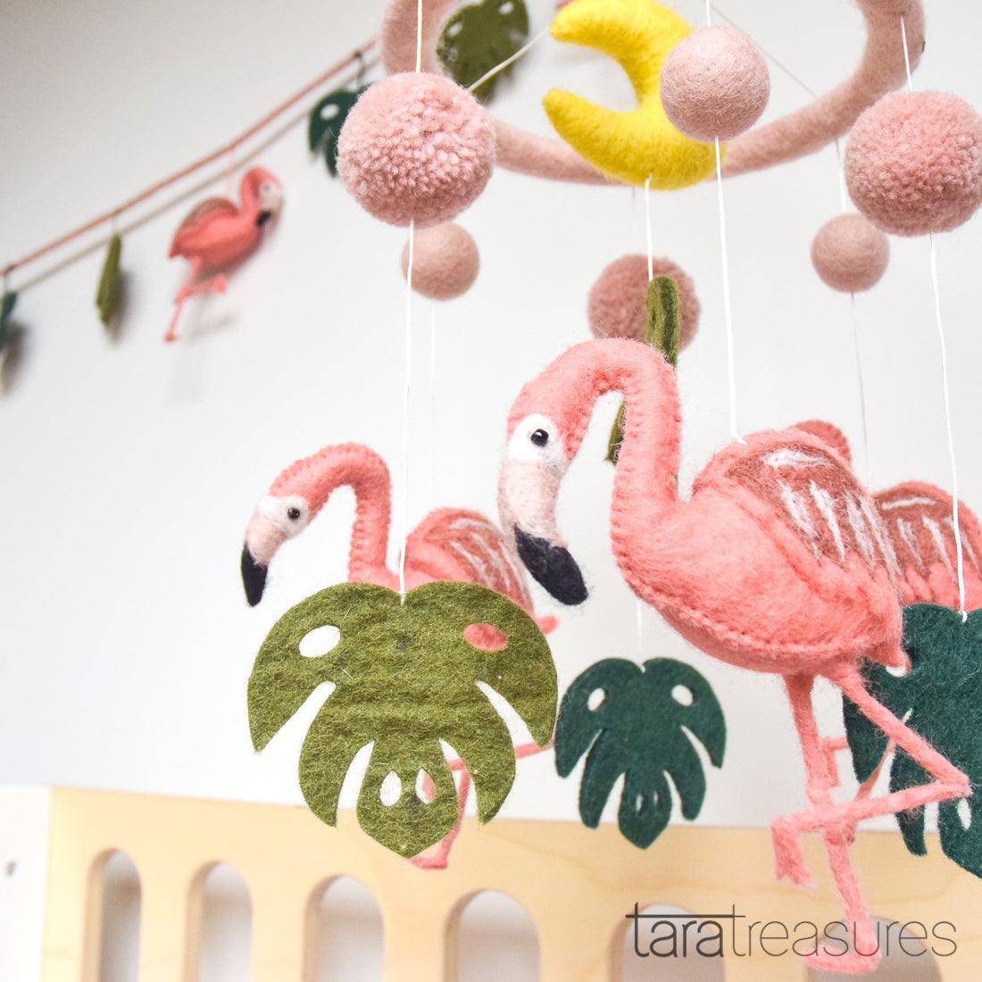 Pink Flamingo Tiki Felt Garland - Tara Treasures