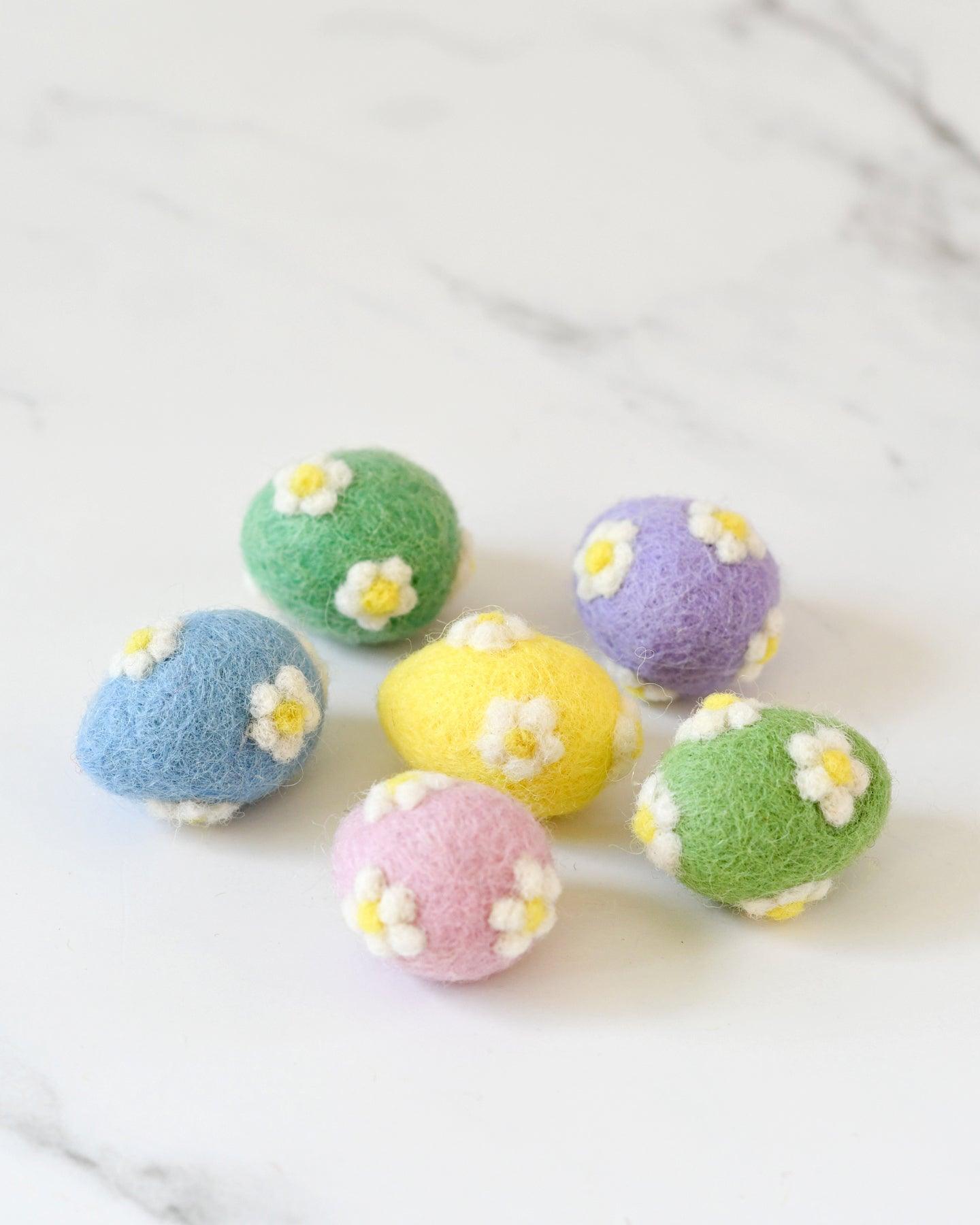 Felt Pastel Eggs with Flowers (Set of 6) - Tara Treasures