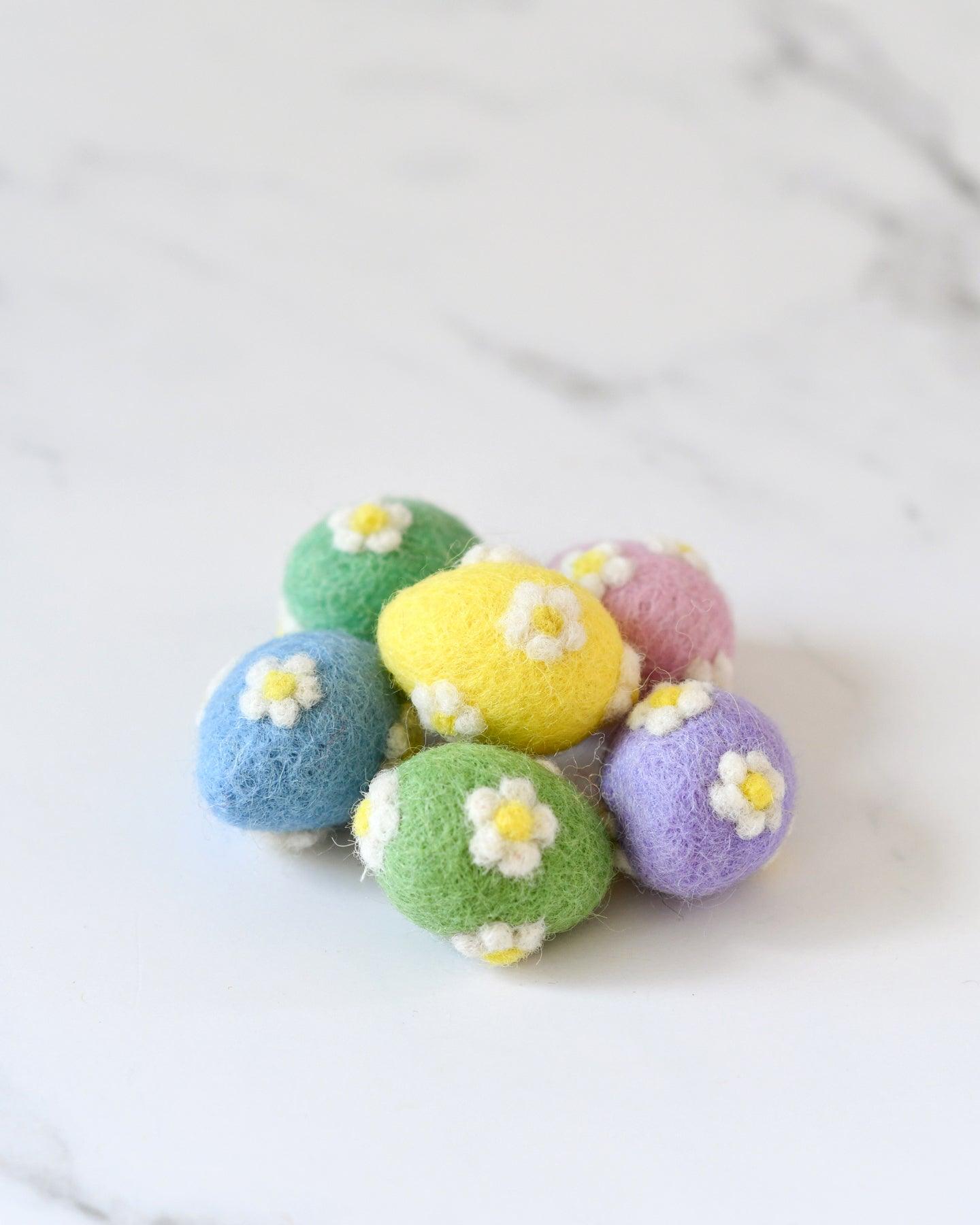 Felt Pastel Eggs with Flowers (Set of 6) - Tara Treasures
