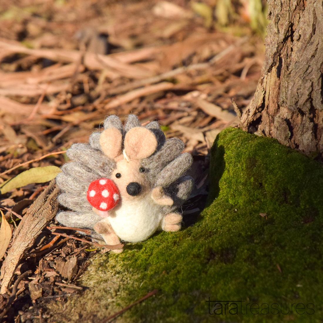 Felt Hedgehog with Mushroom Toy - Tara Treasures